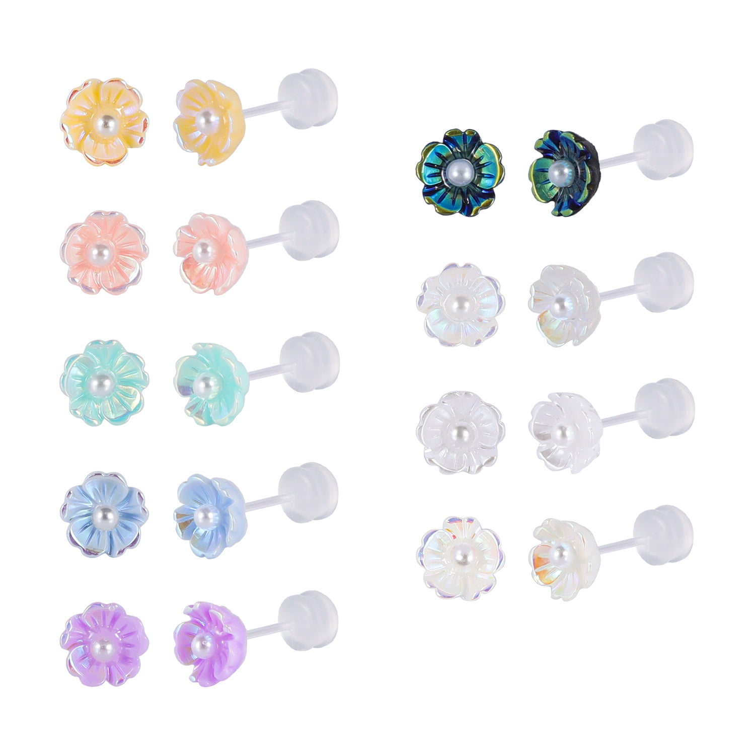 Set Orecchini In Plastica Multicolore Con Zirconia - Ipoallergenici, Senza Metallo, Per Orecchie Sensibili - 3