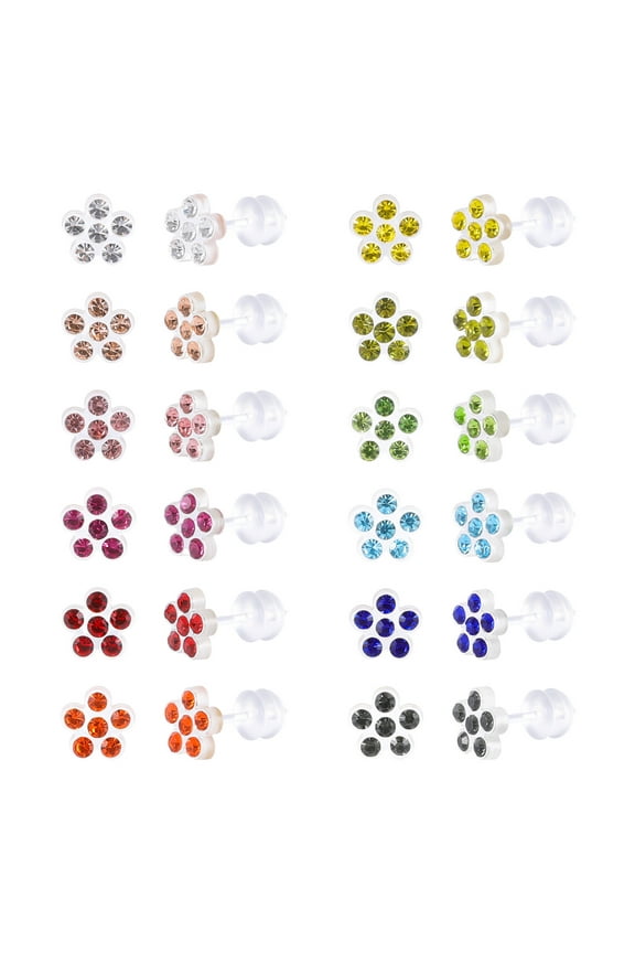 Plastic Post Stud Hoop Earrings for Sensitive Ears Multicolor Butterfly Flower Stud Earrings Set for Women