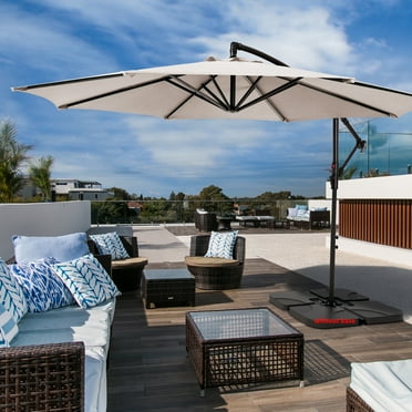 JUSTLET 10' Outdoor Hanging Offset Cantilever Umbrella for Patio(No Base), Beige