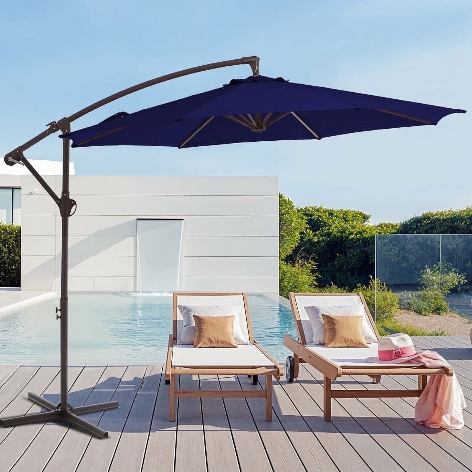 Navy Blue 10ft Steel Cantilever Patio Umbrella with Crank Lift