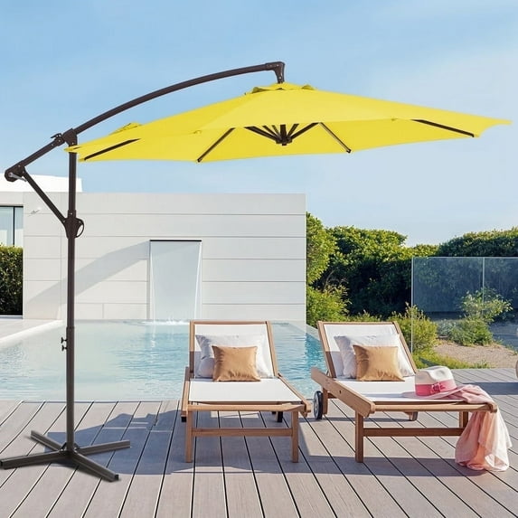 JUSTLET 10' Outdoor Hanging Offset Cantilever Umbrella for Patio(No Base), Yellow