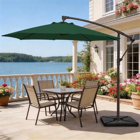 JUSTLET 10' Outdoor Hanging Offset Cantilever Umbrella with Rotating Function for Patio (No Base) ,Green