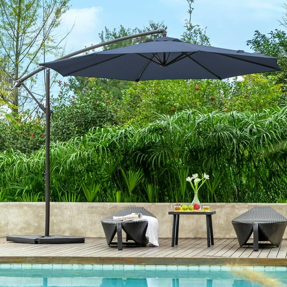 JUSTLET 10’ Patio Cantilever Umbrella, Offset Hanging Umbrella with 100 lbs Base Included, Navy