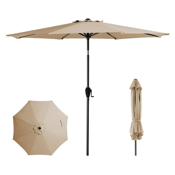 JUSTLET 10ft Patio Umbrella w/ Easy Crank & Tilt, 8-Rib Heavy-Duty Market Umbrella - Outdoor Umbrella for Backyard, Garden, Patio, Deck, Cafe, and Restaurant, Deck & Backyard - Beige
