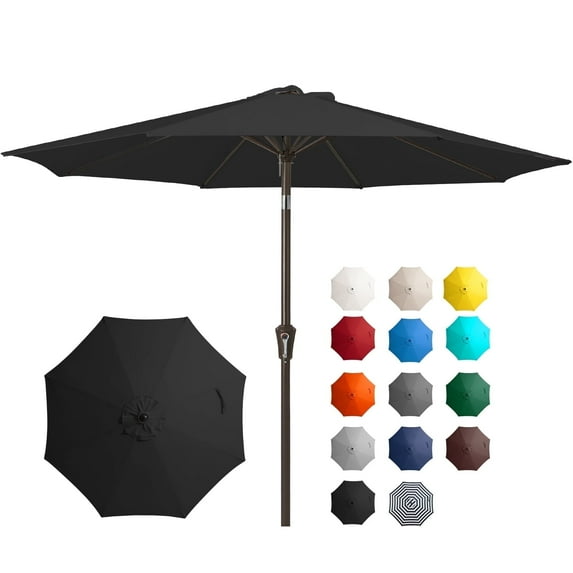 JUSTLET 10ft Patio Umbrella w/ Easy Crank & Tilt, 8-Rib Heavy-Duty Market Umbrella - Outdoor Umbrella for Backyard, Garden, Patio, Deck, Cafe, and Restaurant, Deck & Backyard - Black