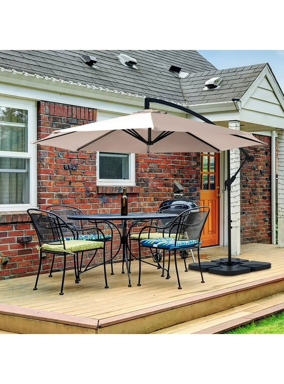 JUSTLET 10ft Heavy Duty Patio Hanging Offset Cantilever Patio Umbrella W/ 4-Piece Base Included Included, Beige