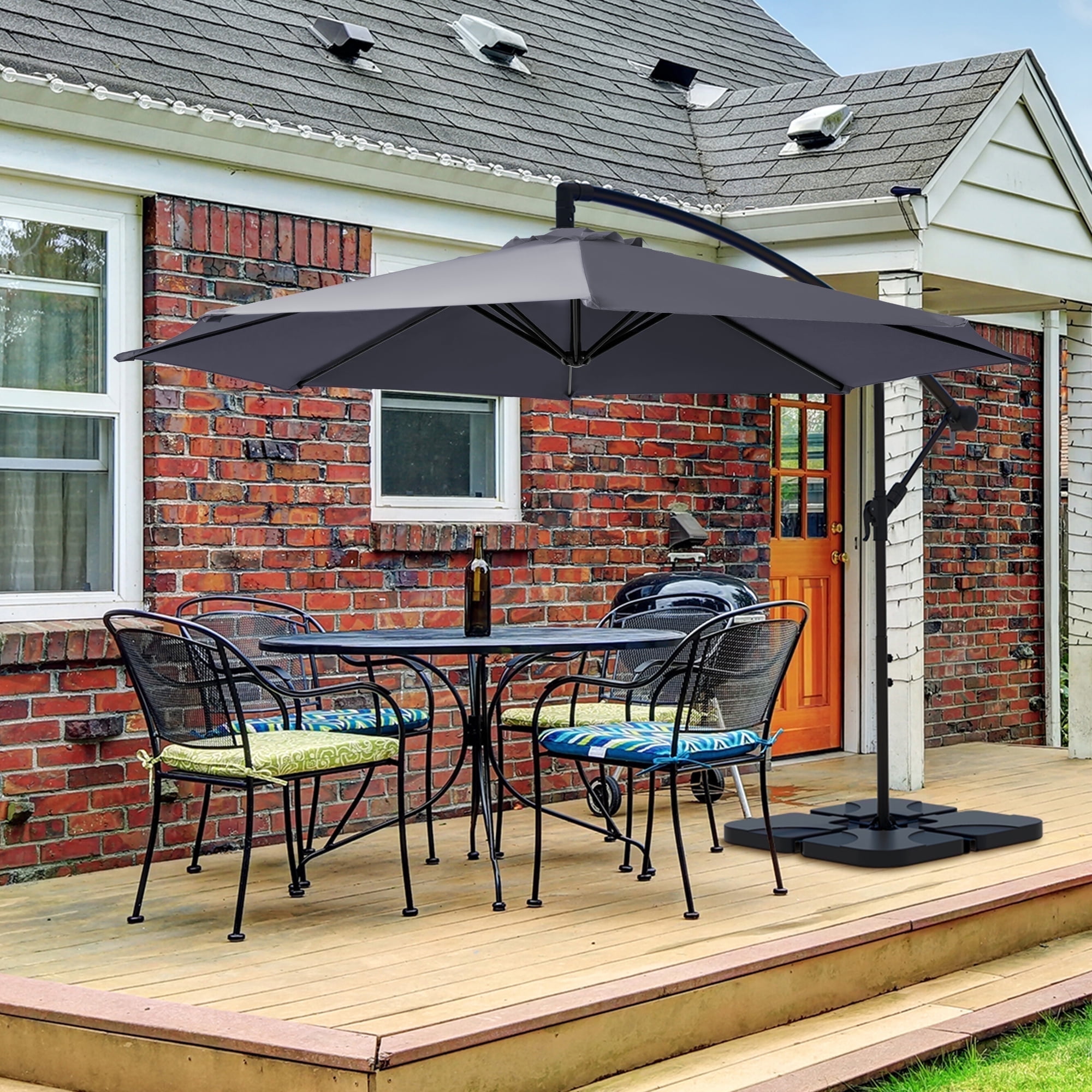 JUSTLET 10ft Heavy Duty Patio Hanging Offset Cantilever Patio Umbrella W/ Base Included, Gray