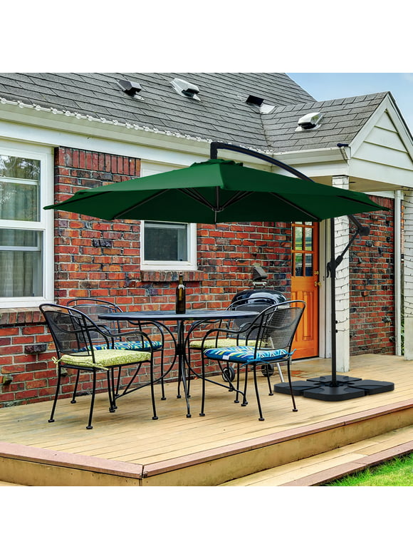 JUSTLET 10ft Heavy Duty Patio Hanging Offset Cantilever Patio Umbrella W/ Base Included, Green