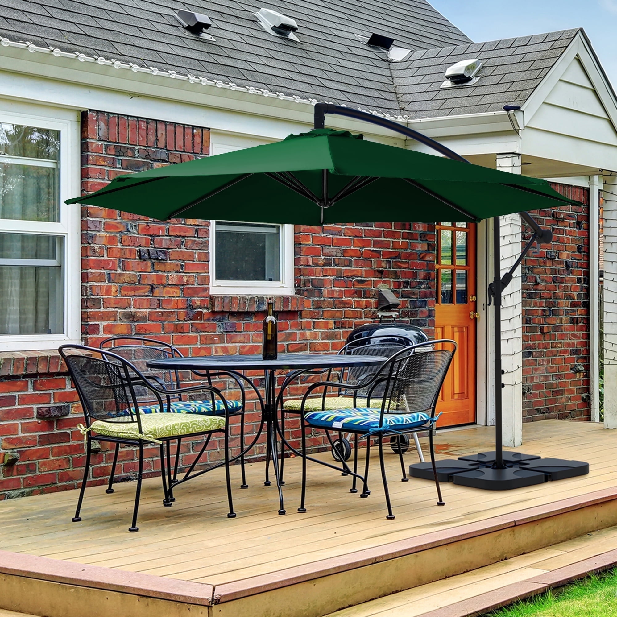 green 10 patio umbrella Garvee ft Solar with 32 LED Lights, Outdoor Market Umbrella with Crank Lift & Tilt, UV-Resistant Canopy for Pool, Garden & Backyard, Create a cool and comfortable spot to entertain guests under an attractive piece of outdoor decor that also provides quality sun protection with this 10 Offset Patio Umbrella Best Choice Products 10ft 3-Tier