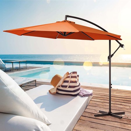 JUSTLET 10ft Offset Hanging Outdoor Cantilever Patio Umbrella for Garden, Orange