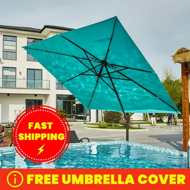 JUSTLET 10ft Outdoor Patio Square Double Top Medium Roman Umbrella-Turquoise