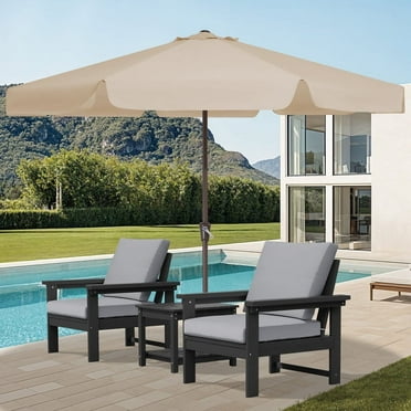 JUSTLET 11 FT Outdoor Patio Umbrella with Crank Sysytem and 8 Sturdy Ribs, Round Umbrella for Garden, Poolside, Deck and Backyard, Beige