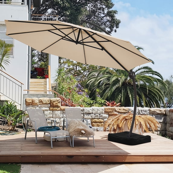JUSTLET 12ft Curvy Cantilever Offset Hanging Market Patio Umbrella with Base, Beige