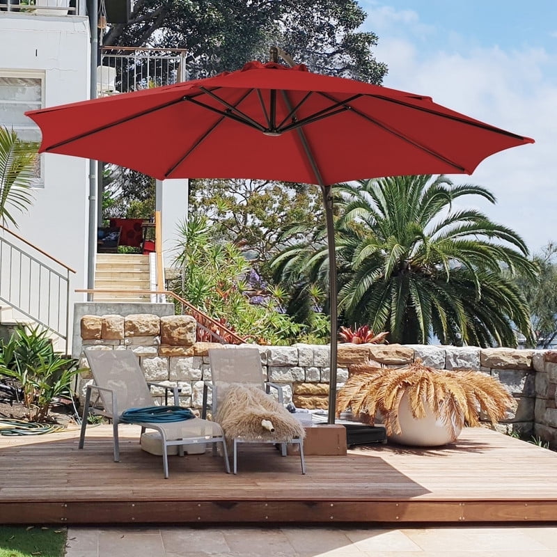 Red 12ft Aluminum Cantilever Offset Patio Umbrella with Sandbag Base