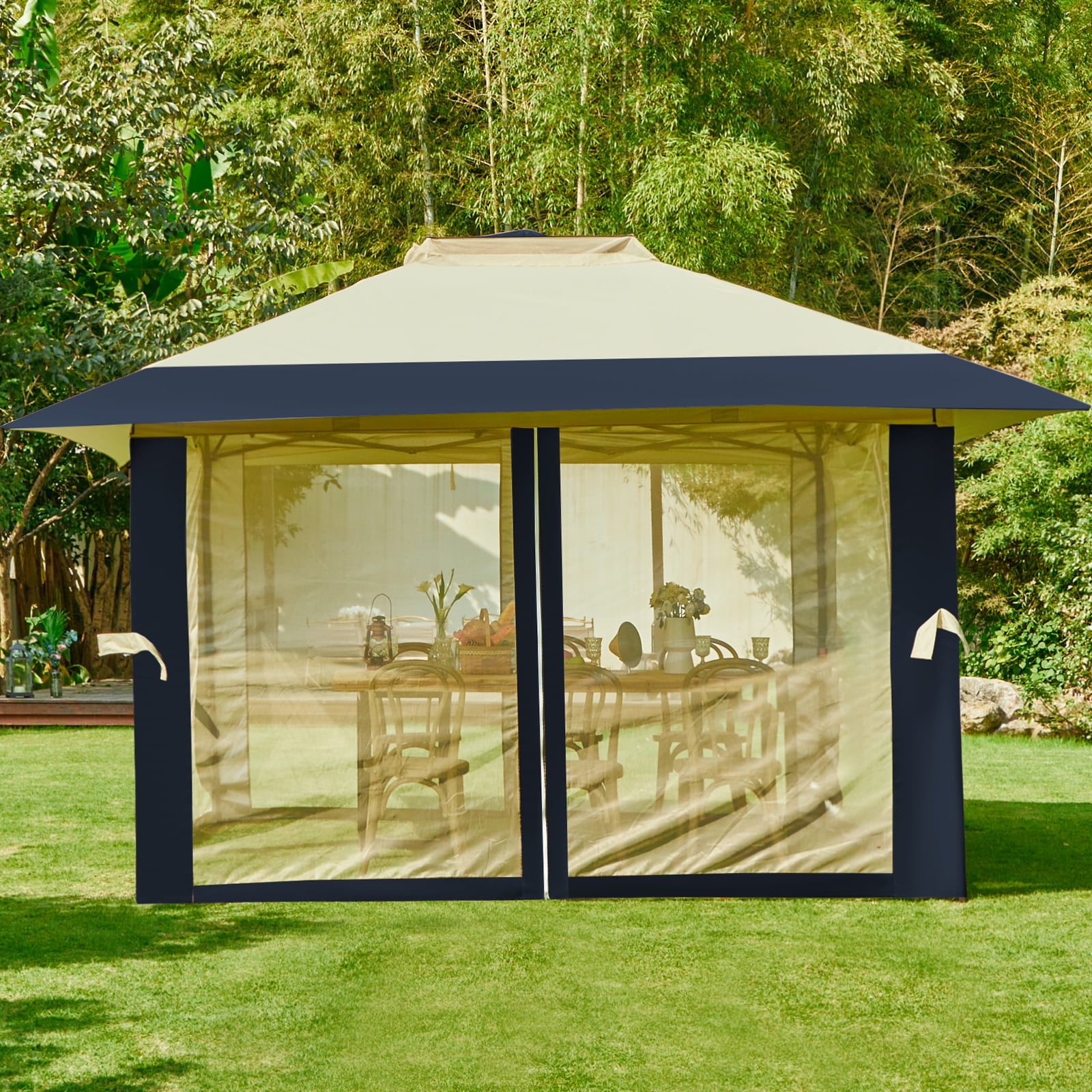 JUSTLET 13'x13' Double-Tiered Pop-up Bicolor Square Gazebo Canopy Tent ...