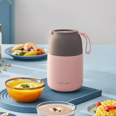 JUSTLET 17 oz Insulated Stainless Steel Food Jar, Thermos W/ Folding Spoon and Cup, Pink
