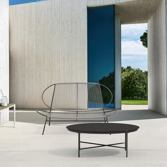 JUSTLET 2-Piece Outdoor Loveseat Set, Patio Furniture Bench Sofa with Coffee Table, Indoor-Outdoor Bistro Sets, Weather Resistant, Gray