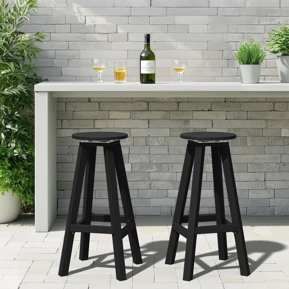 JUSTLET 2-Piece Swivel Bar Stool Set, HDPE Outdoor Patio Bistro Chairs with, Counter Height Rotating Stools for Bistro, Poolside, Deck, Backyard or Indoor Bar Use,Black