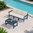 thumbnail image 1 of JUSTLET 2 Pieces HDPE Patio Furniture Set, Outdoor Patio Conversation Sets with Thick Cushion, 3-Seater Couch, 1 Coffee Table for Balcony, Backyard, Poolside,Porch, Navy Frame with Khaki Cushion, 1 of 8