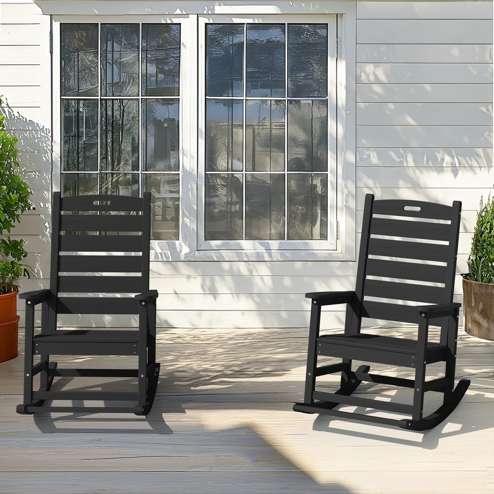 Outside Rocking Chair With Stand JUSTLET 2PC Outdoor Rocking Chair with Footboard, High Back HDPE ...