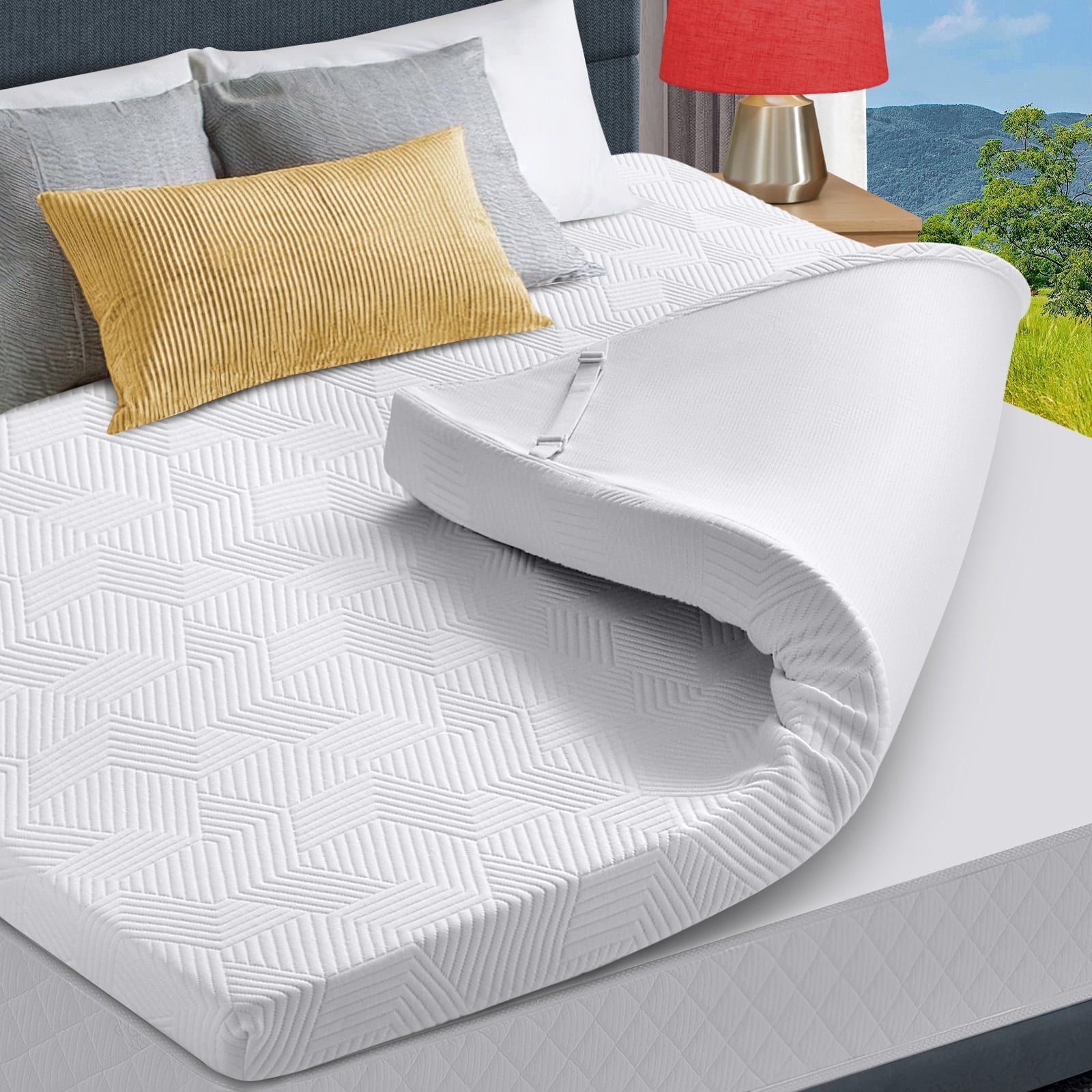 Justlet 3 inch Mattress Topper Gel Memory Foam Queen Size Bed High Density Mattress Pad with Removable Cover for Pressure Relief Soft Comfort