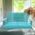 thumbnail image 1 of LOYALICE 2 Person Outdoor HDPE Hanging Porch Swing Bench Chair with Cup Holder, Turquoise, 1 of 8