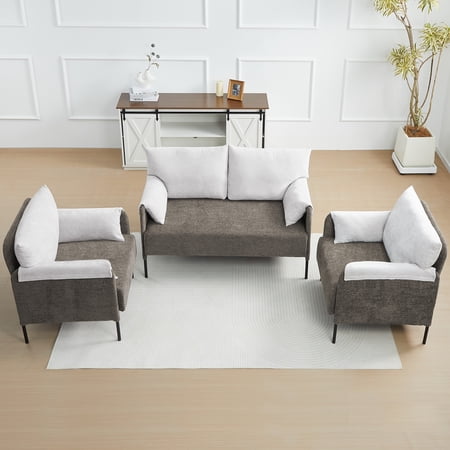 JUSTLET 3-Piece Sofa Set, 2 Upholstered Accent Chair with Loveseat Chair for Living Room Reading Room Office Apartment, Brown