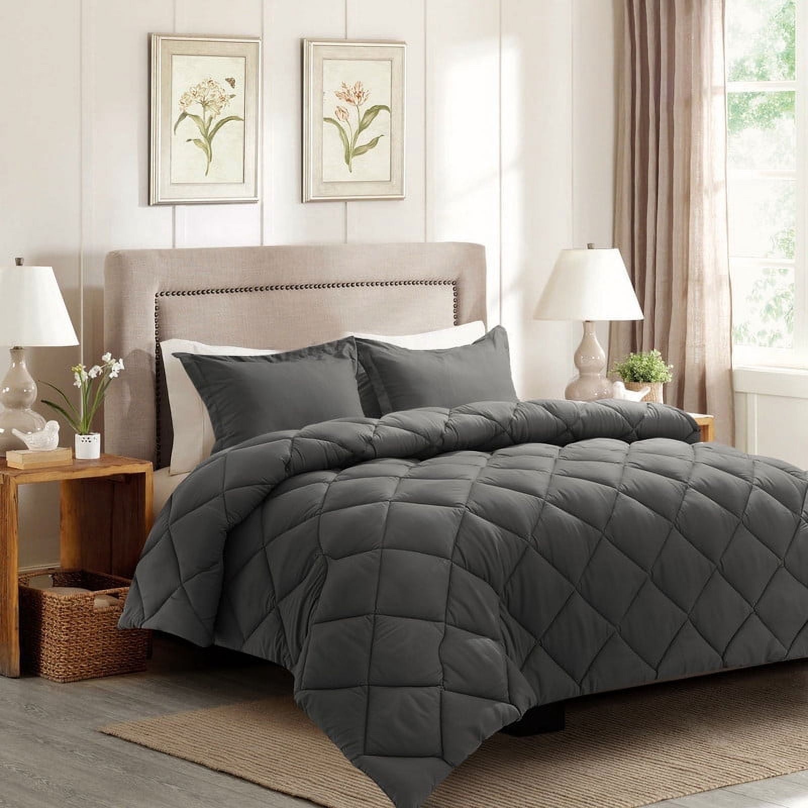 JUSTLET 3 Pieces Full Size Comforter Set, Bed in A Bag, Machine Washable Bedding Set, Grey