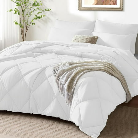 JUSTLET 3 Pieces Full Size Comforter Set, Bed in A Bag, Machine Washable Bedding Set, White