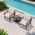 thumbnail image 1 of JUSTLET 3 Pieces HDPE Patio Furniture Set, Outdoor Patio Conversation Sets with Thick Cushion, 2 Armchair, 1 Side Table for Balcony, Backyard, Poolside, Porch, Grey Frame with Khaki Cushion, 1 of 8