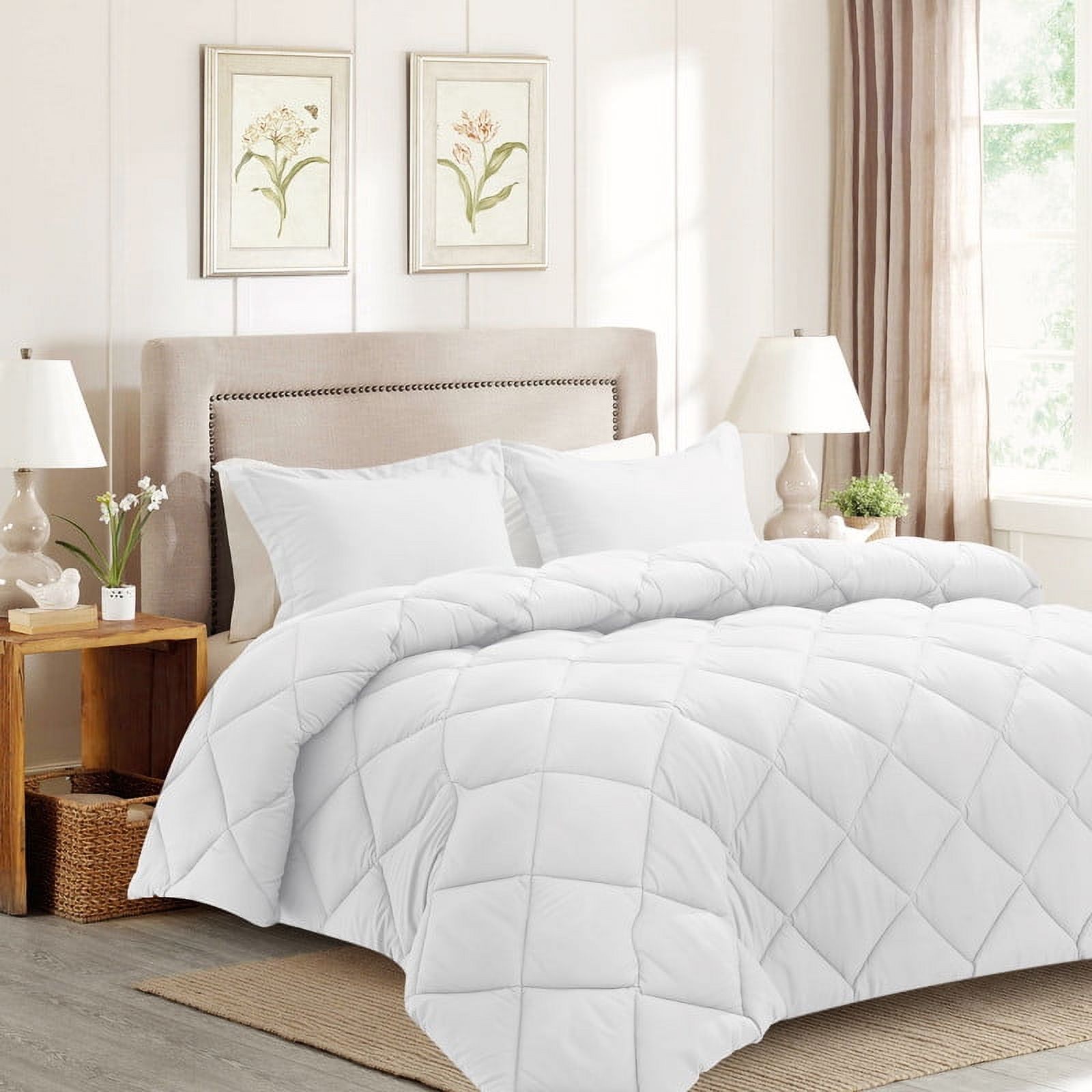 JUSTLET 3 Pieces Queen Comforter Set, Bed in a Bag, Machine Washable Bedding Set, White