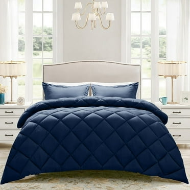 JUSTLET 3 Pieces Queen Comforter Set, Bed in A Bag, Machine Washable Bedding Set, Navy Blue