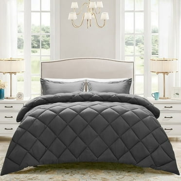 JUSTLET 3 Pieces Queen Comforter Set, Bed in A Bag, Machine Washable Bedding Set W/ 2 Pillowcases Included, Grey
