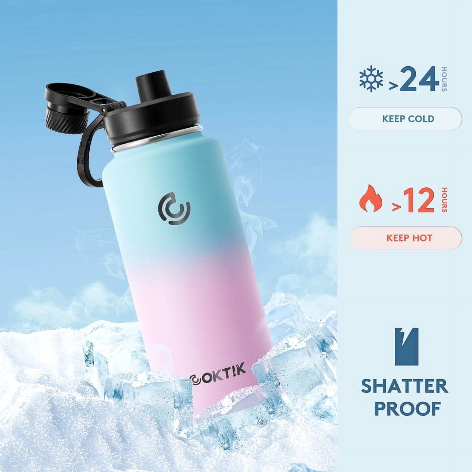 JUSTLET 40 oz stainless steel water bottle with multiple lids
