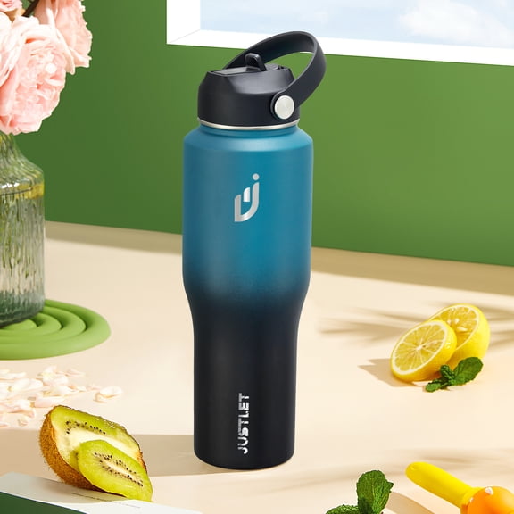 JUSTLET 32oz Insulated Stainless Steel Water Bottle with 2 Lids, Leak-Proof & Fit Cup Holder, Indigo Crush.