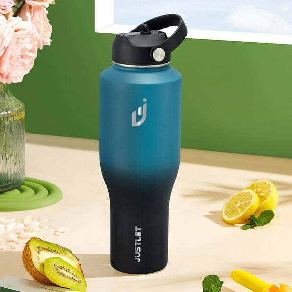 JUSTLET 40oz Insulated Stainless Steel Water Bottle with 2 Lids, Leak-Proof & Fit Cup Holder, Indigo Crush.