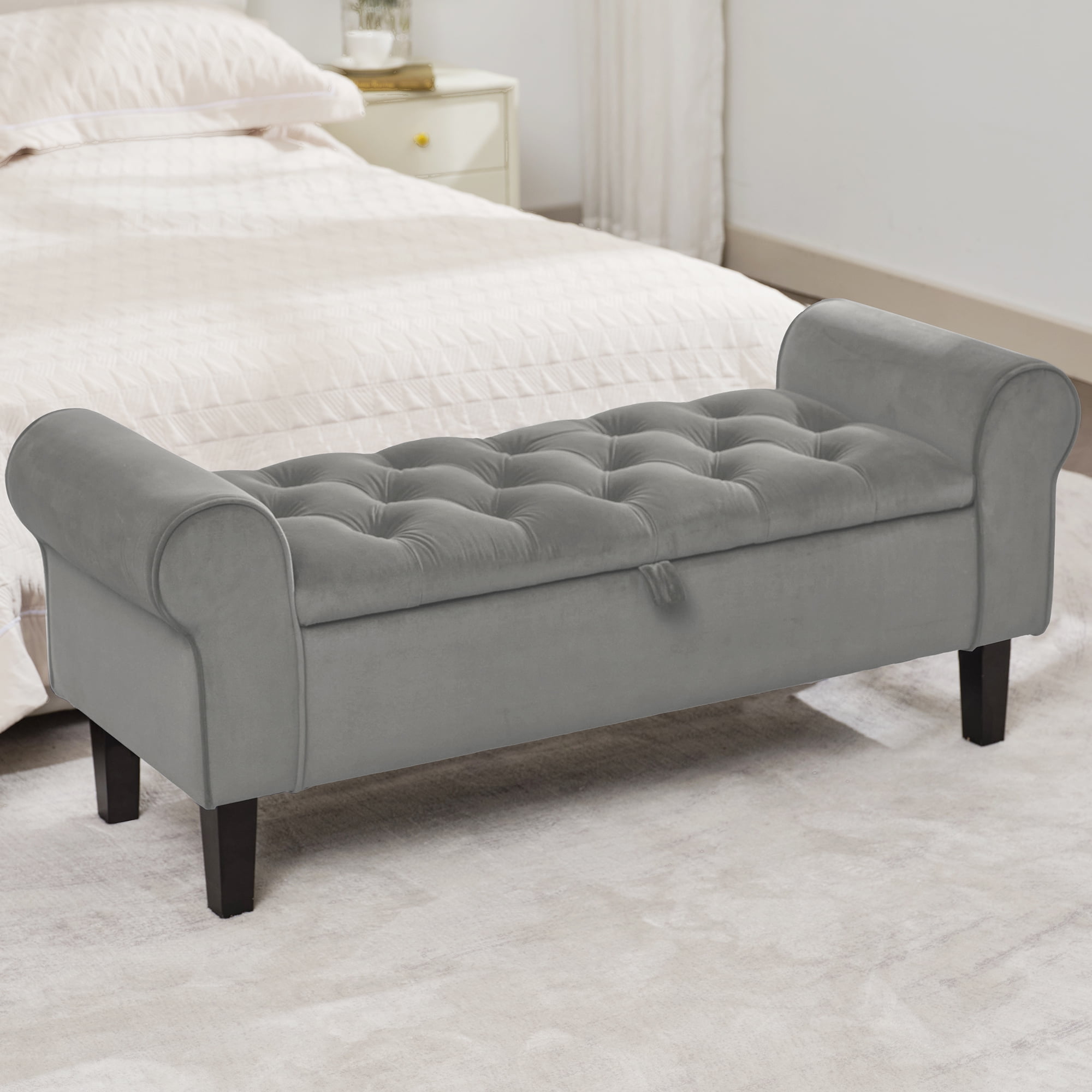 JUSTLET 48" Large Storage Ottoman Bench for Bedroom, End of Bed Bench with Storage with Rolled Arm, Shoe Rack Bench for Living Room Entryway, Gray