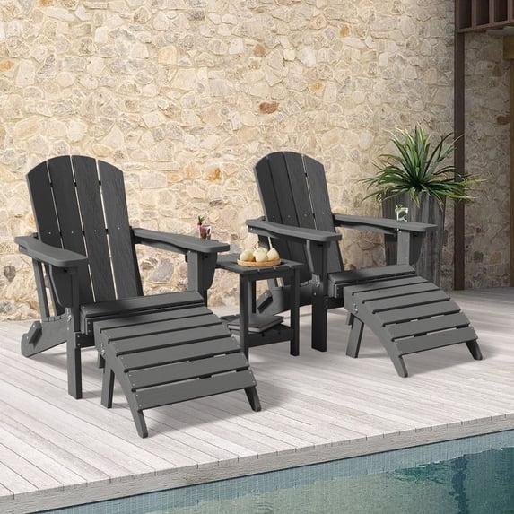 JUSTLET 5-Piece Adirondack Chair Set W/ Ottoman and Side Table, Adjustable Backrest Adirondack Chair, Gray