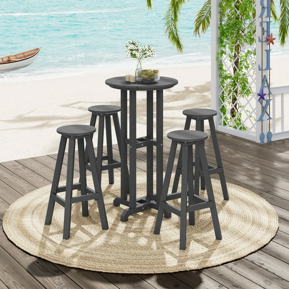 5-Piece Bar Height Patio Set – Outdoor Table with 4 HDPE Swivel Chairs, Weatherproof for Indoor/Outdoor,Gray