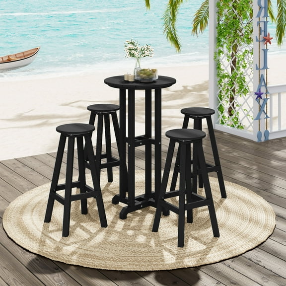 5-Piece Bar Height Patio Set – Outdoor Table with 4 HDPE Swivel Chairs, Weatherproof for Indoor/Outdoor,Black