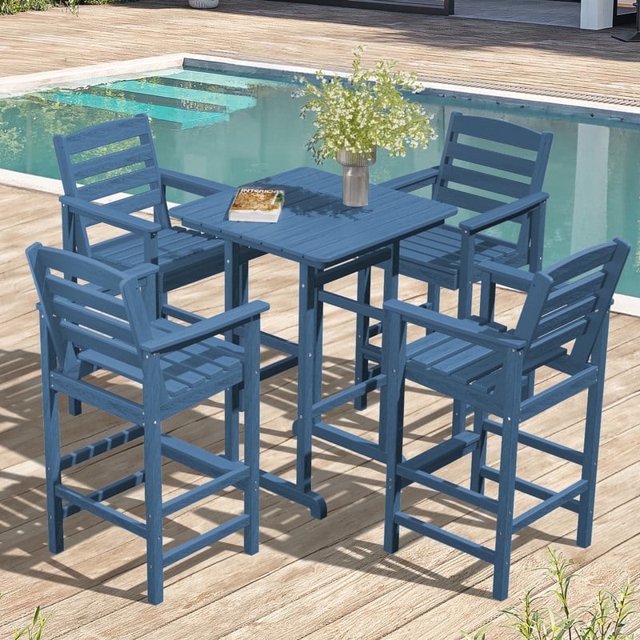 JUSTLET 5PC Outdoor Bar Stools, Tall Adirondack Chiar, Plastic Balcony