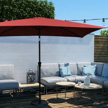 JUSTLET 6.5' x 10' Rectangular Patio Umbrellas, Outdoor Umbrella for Chair, Red