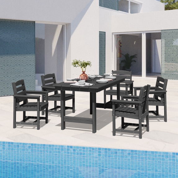 JUSTLET 6 PC Outdoor Patio Furniture Set, Patio Dining Sets, 5 Chairs and 1 Table, Black