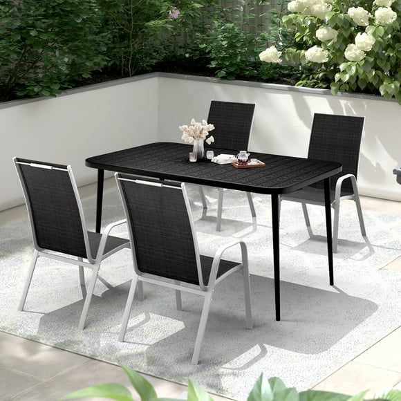 JUSTLET 6-Person Outdoor Rectangular Heavy-Duty Metal Dining Table, Waterproof, Sunproof, Rust-Resistant, All-Weather Patio Dining Table for Backyard, Garden, Deck, and Porch – Black