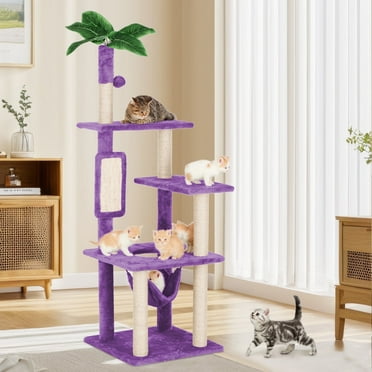 JUSTLET 61-inch DIY Multi-Level Cat Tree Tower with Scratching Posts, Deep Purple