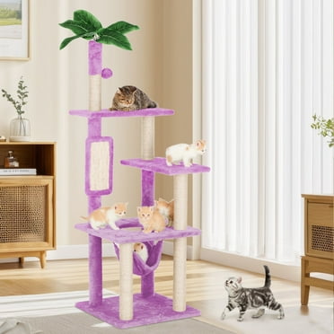JUSTLET 61-inch DIY Multi-Level Cat Tree Tower with Scratching Posts, Purple