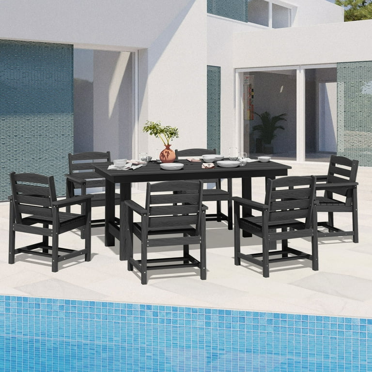 JUSTLET 7 PC Outdoor Patio Furniture Set Patio Dining Sets 6 Chairs and 1 Table Black