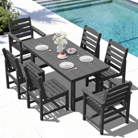LOYALICE 7 PC Outdoor Patio Furniture Set, Patio Dining Sets, 6 Chairs and 1 Table, Gray