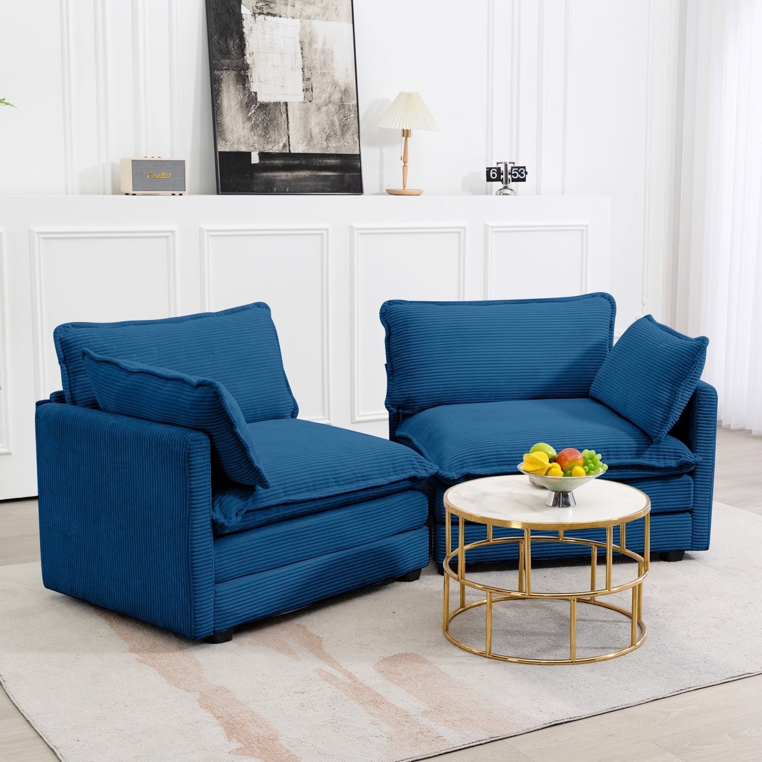JUSTLET 76.8" Loveseat Sofa for Living Room, Modern 2 Seater Corduroy Sofa Couch for Bedroom Office, Navy