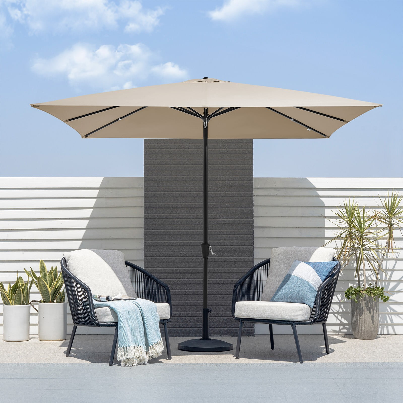 JUSTLET Large 8x10ft Crank Market Umbrella for Backyard Patio, Beige